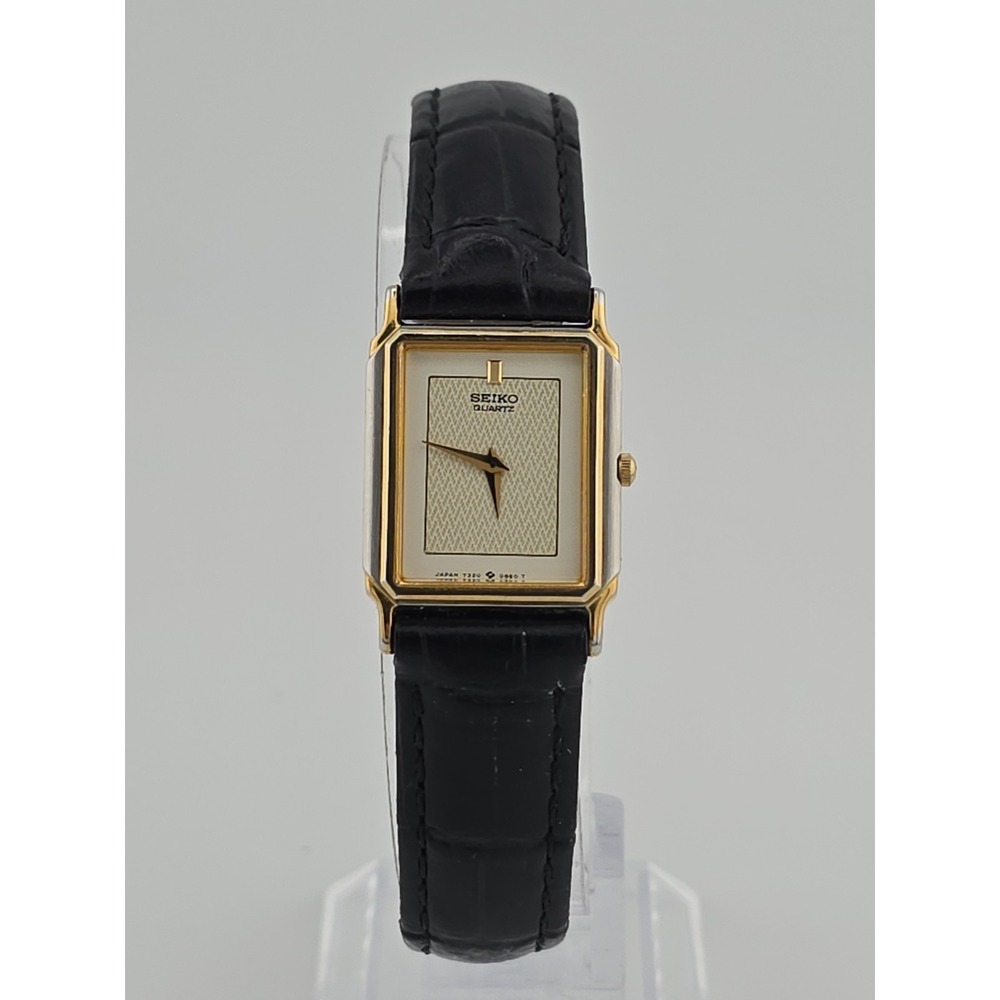 Seiko 7320-5909 Ladies Tank Watch New Battery 19MM 6.5" Leather Band Vintage